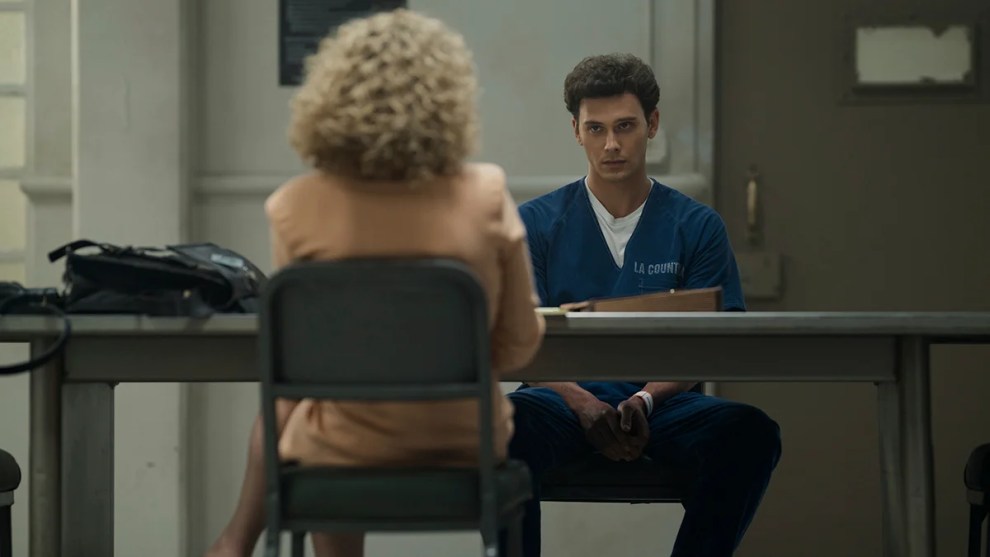 Ari Graynor and Cooper Koch in "Monsters: The Lyle and Erik Menendez Story" (Credit: Netflix)