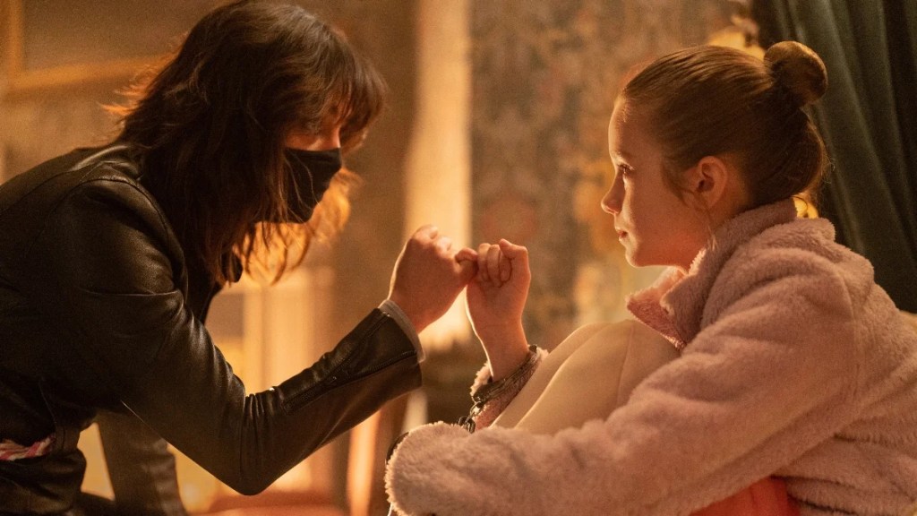 (from left) Joey (Melissa Barrera) and Abigail (Alisha Weir) in Abigail, directed by Matt Bettinelli-Olpin & Tyler Gillett.