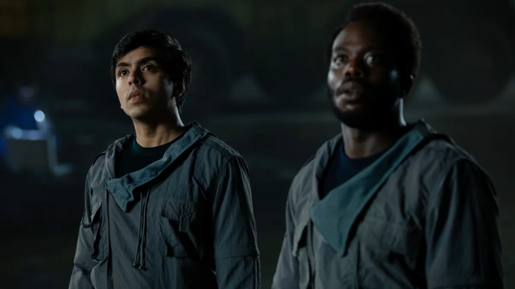 Adarsh Gourav and Jonathan Ajayi in "Alien: Earth" (Patrick Brown/FX)