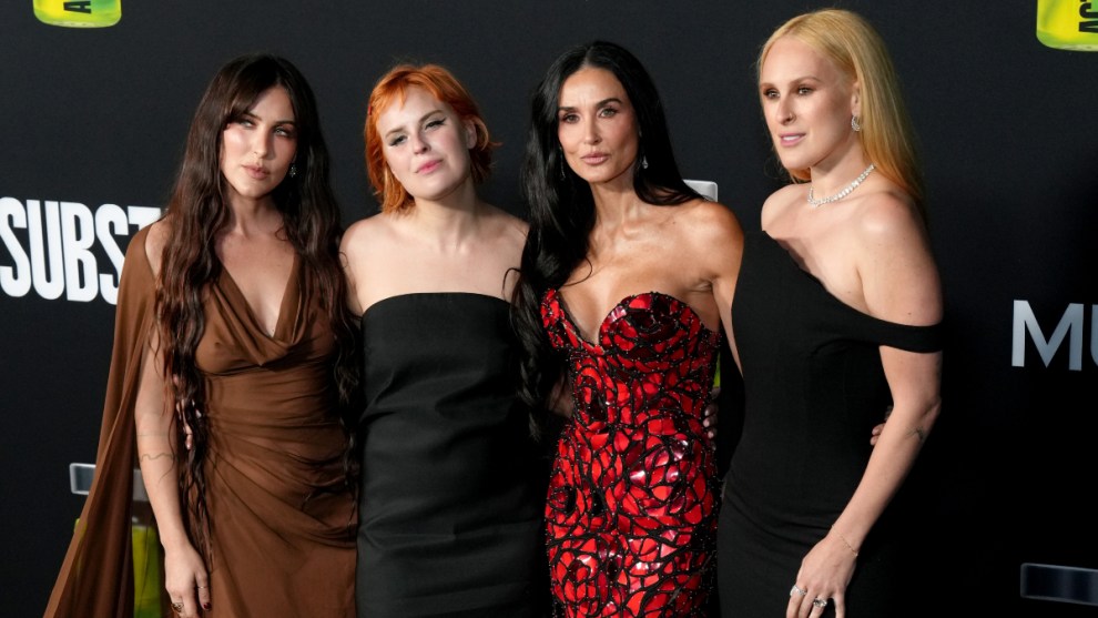 (L-R) Scout LaRue Willis, Tallulah Willis, Demi Moore, and Rumer Willis attend the Los Angeles Premiere Of "The Substance" on September 16, 2024 in Los Angeles, California. (Lila Seeley/FilmMagic)