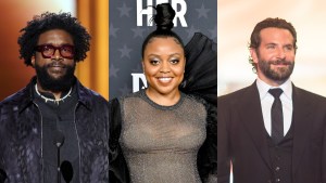 From left to right: Questlove, Quinta Brunson, Bradley Cooper (Philadelphia Eagles fans)