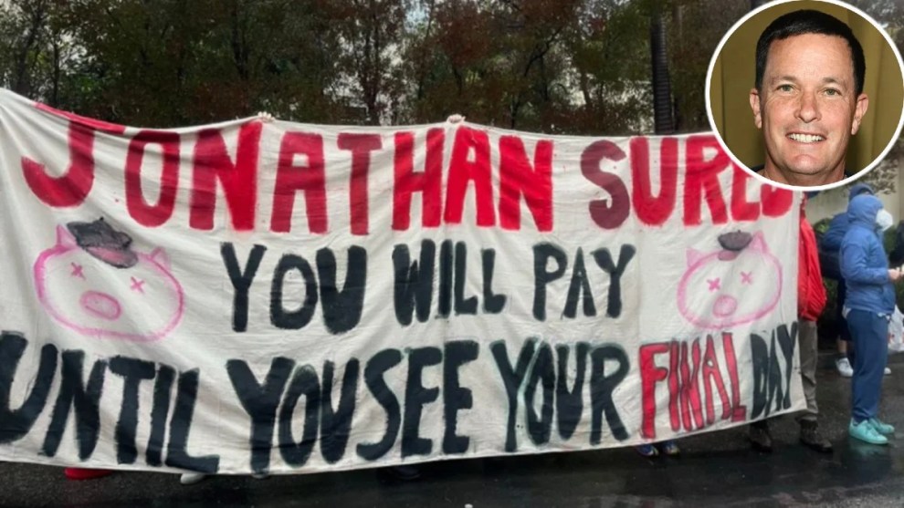 Palestinian protestors left bloody handprints on Jay Sures's house