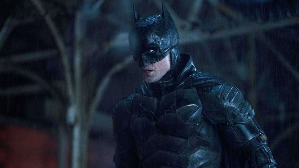 Robert Pattinson wearing the Batsuit in "The Batman."