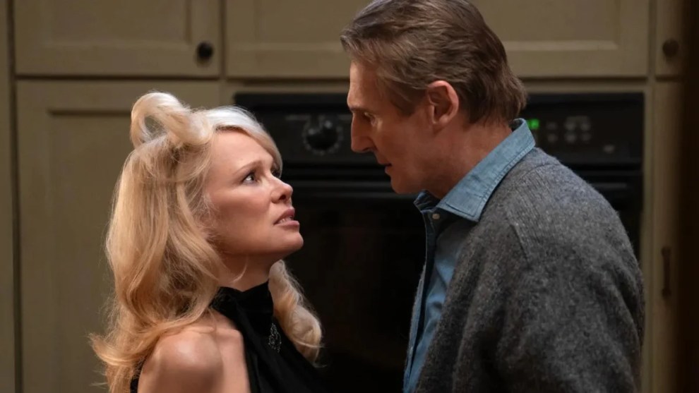 Pamela Anderson and Liam Neeson in "The Naked Gun" (Credit: Paramount Pictures)