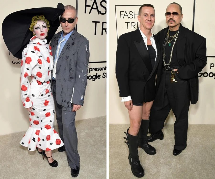 Julia Fox and Francesco Risso. Jeremy Scott and Willy Chavarria. (Source: Charlie Gallay for Getty)